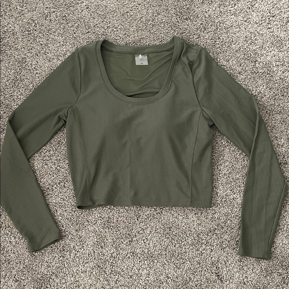 Calia Olive Green Ribbed Long Sleeve Top